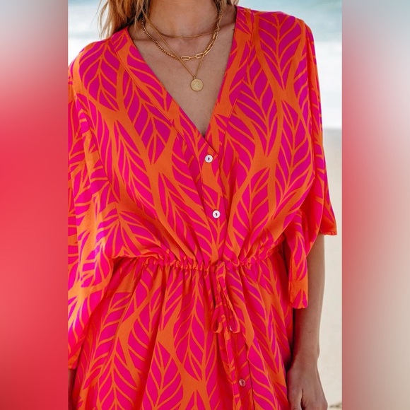 Drawstring Printed V-Neck Maxi Dress - Picture 6 of 6
